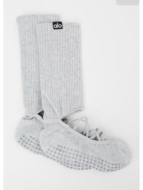 ALO Yoga Gray Cross-Strap Grip Ballet Slippers